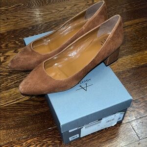 Aquatalia Women's Tan Suede Block Heels 10